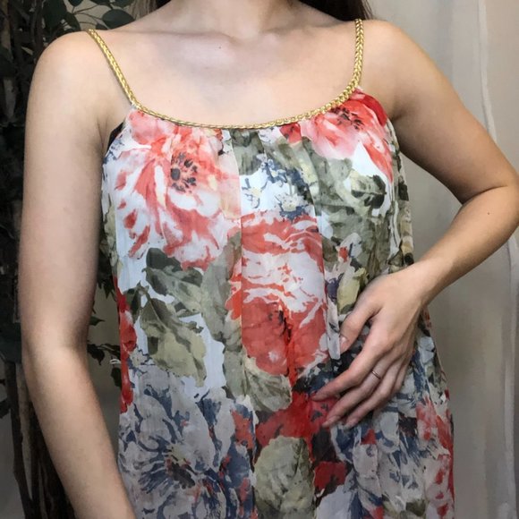 Flowy Comfortable Floral High Low Summer Dress with Braided Gold Straps - Picture 3 of 7